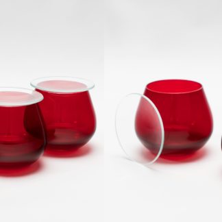 Set of 5 units red olive oil tasting glasses + 5 watch glasses 60 mm.